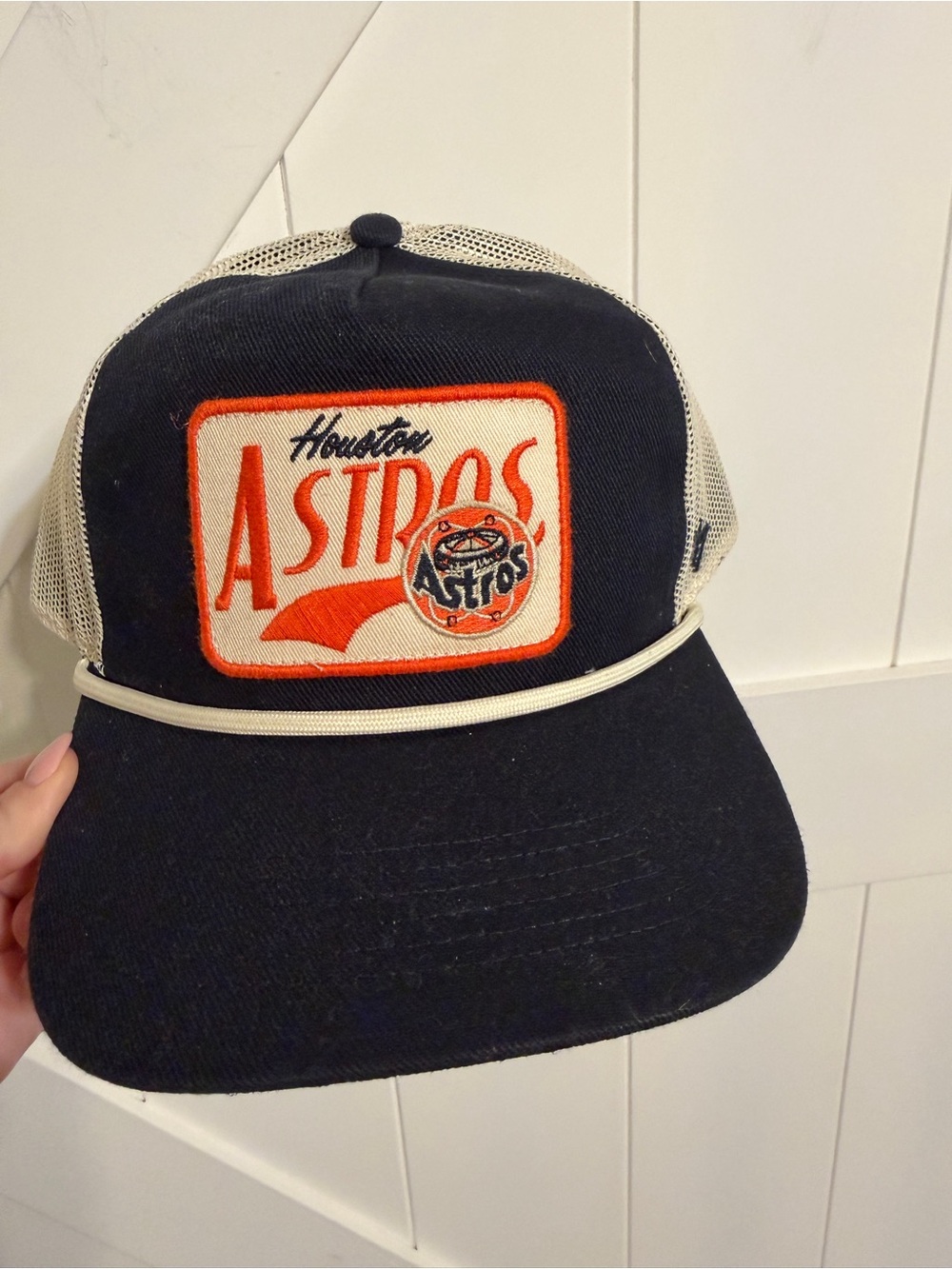 Houston Astros ’47 Brand Trucker Hat Snapback Retro Patch Rope Navy Cream MLB